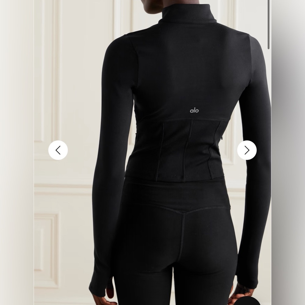 NWT Alo Yoga Airbrush Corset Full Zip Jacket Size Small Black Athleisure - Picture 3 of 14